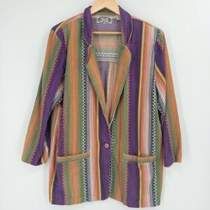 Vintage 90s Colorful Jacket Blazer Womens L Angelique Boho Woven Hippie Festival